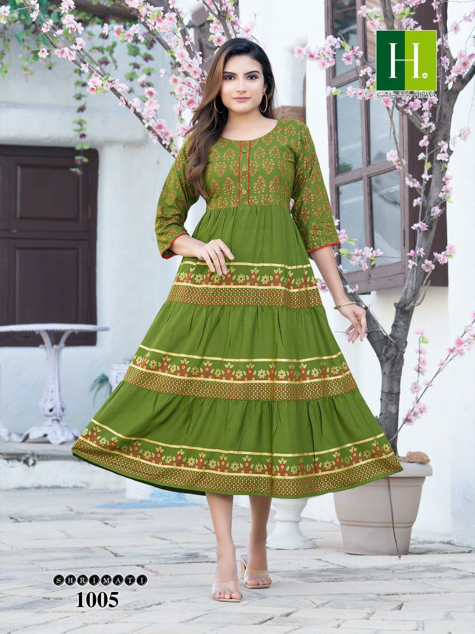 Hirwa Shrimati Printed Designer Wholesale Anarkali Kurtis
